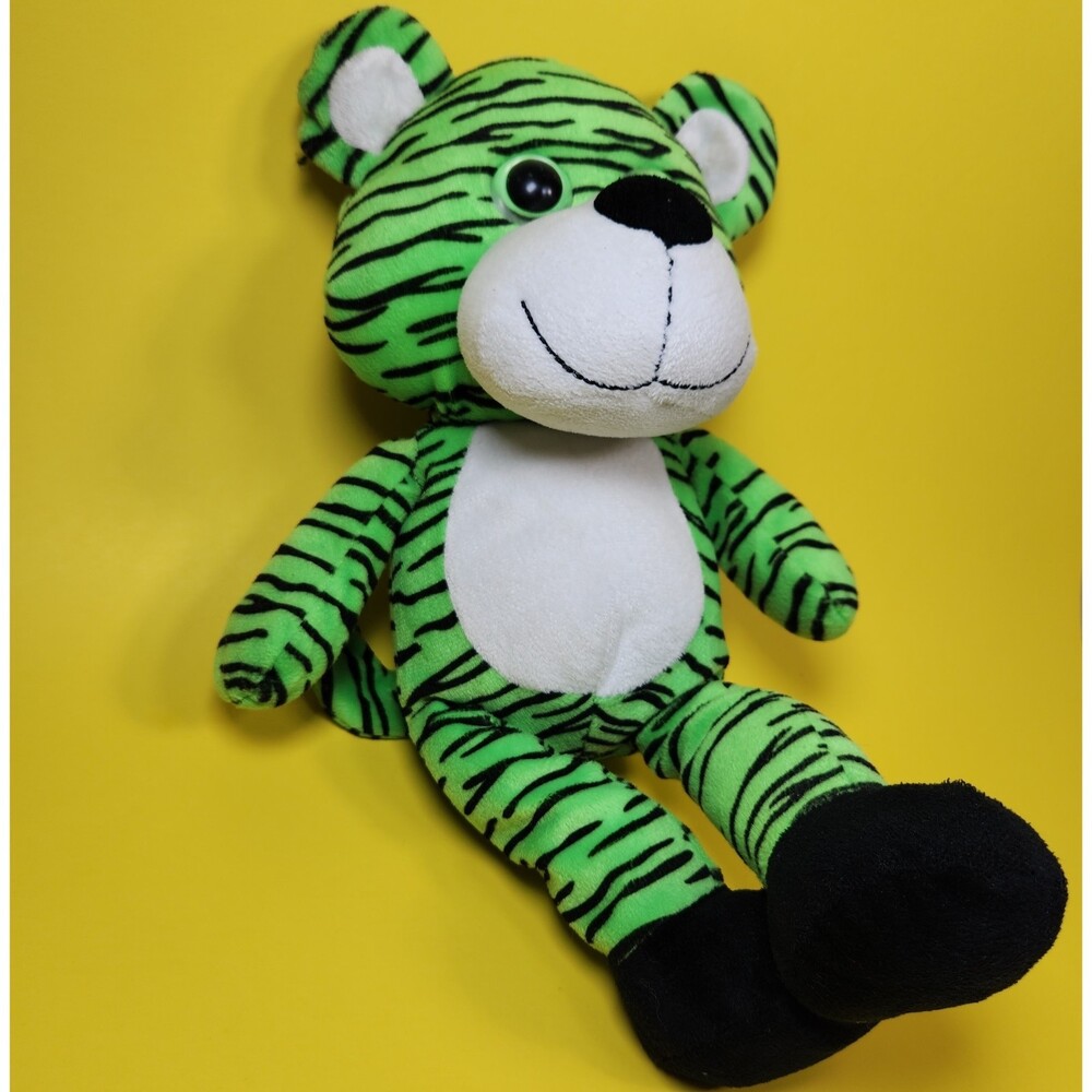 Kellytoy Green Tiger Plush Smiling Toy Stuffed Animal  Black Stripe 16"